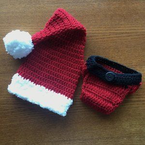 Crochet Baby Santa Hat Diaper Cover Costume Christmas Handmade